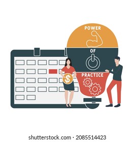 POP - Power Of Practice acronym. business concept background.  vector illustration concept with keywords and icons. lettering illustration with icons for web banner, flyer, landing 