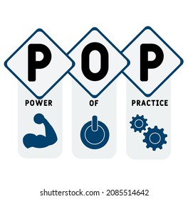 POP - Power Of Practice acronym. business concept background.  vector illustration concept with keywords and icons. lettering illustration with icons for web banner, flyer, landing 