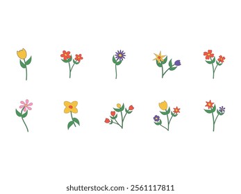 Pop Retro Groovy Flower Element Set