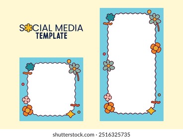 pop retro groovy frame template social media colorful background 