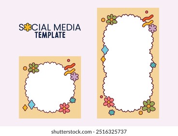 pop retro groovy frame template social media colorful background 