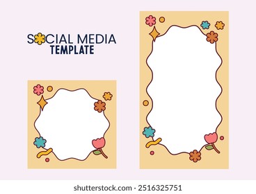 pop retro groovy frame template social media colorful background 