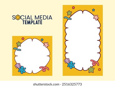 Pop Retro Groovy Frame Template Social Media bunter Hintergrund 