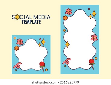 pop retro groovy frame template social media colorful background 
