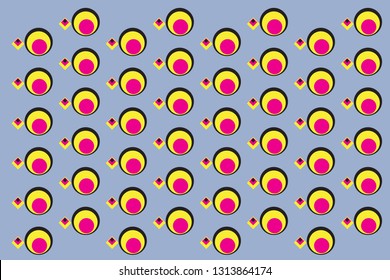 Pop and Retro styles geometrical vector in colorful square and circle pattern.