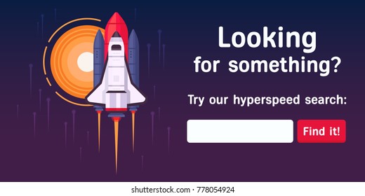 The pop up with search input form. Great concept with the rocket take off from the base to the sun. Flat design.