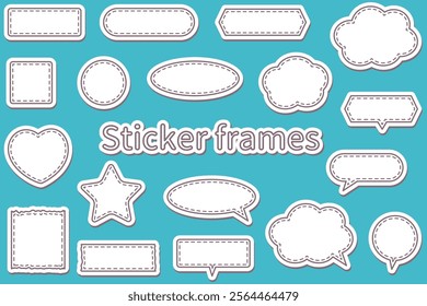 Pop sewn sticker-style speech bubble and frame illustration set