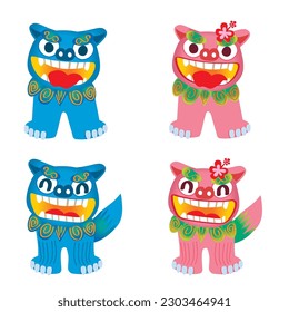 pop Shisa illustration. Shisa is a clay figure of the guardian deity of Okinawa, Japan. Okinawa guardian lions