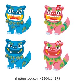 pop Shisa illustration. Shisa is a clay figure of the guardian deity of Okinawa, Japan. Okinawa guardian lions