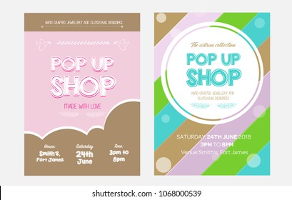 Pop up shop vector flyer. Poster for hand made jewellery, crafted bags etc. Eps10 illustration.
