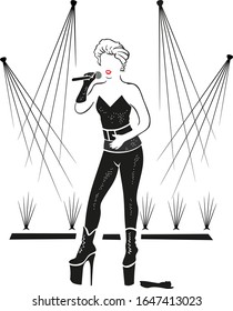 pop singer with microphone in hand on stage