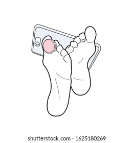 Pop the socket between your toes. Pop socket illustration. Gadget holder with suction Cup