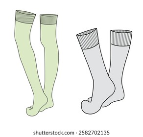 Pop socks design technical flat sketch vector mockup template.