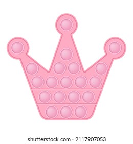 Pop it soft pink crown for a Valentines day as a fashionable silicon fidget toy. Addictive anti-stress cute toy in pastel colors. Bubble popit for kids. Vector illustration isolated on a white