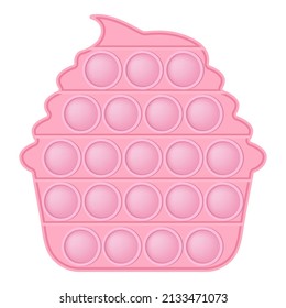 Pop it soft pink cupcake for a Valentines day as a fashionable silicon fidget toy. Addictive anti-stress cute toy in pastel colors. Bubble popit for kids. Vector illustration isolated on a white