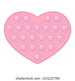 Pop it soft pink heart for a Valentines day as a fashionable silicon fidget toy. Addictive anti-stress cute toy in pastel colors. Bubble popit for kids. Vector illustration isolated on a white