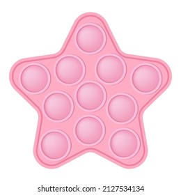 Pop it soft pink star for a Valentines day as a fashionable silicon fidget toy. Addictive anti-stress cute toy in pastel colors. Bubble popit for kids. Vector illustration isolated on a white