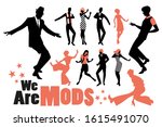 Pop and soul dance clipart collection. Set of mods and northern soul dancers isolated on white background.	
