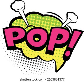 Pop sound in bubble for comic book, pop art dotted. Vector sound bubble, comic cartoon speech element illustration