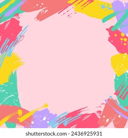 Pop spring pink square frame background painted with colorful paint
