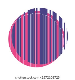 Pop style pattern. Red and blue striped patterns and ornaments. Psychedelic and funky style badge. Round label or tag. Flat vector illustration isolated on white background