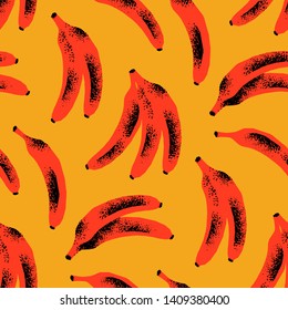 Pop style seamless pattern of red textured bananas.