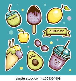 Pop style sticker set. Summer food icons. Template for menu and labels. Trendy vector illustration.