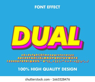 Pop style text effect with 2 color yellow and pink shadow. full set number, alphabet, sign and symbol. for title, mural, headline, wall paint and sticker. premium vector