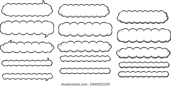 Pop-Stil breit, horizontal lang Wolke Sprechblasen-Illustrations-Set
