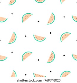 Pop summer juicy watermelon cartoon seamless vector pattern. Fun kid style repeat background.