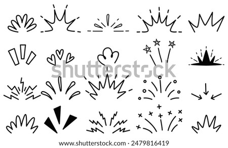 Pop Surprise Doodle Elements. Hand-Drawn Sunburst and Sparkle Rays for Title Frames