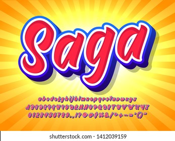 pop text effect with summer orange color, summer font typeface, red alphabet with blue outline and sun burst background