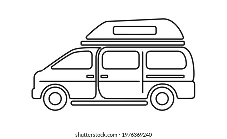 Pop top camper van or travel RV for van life in vector icon