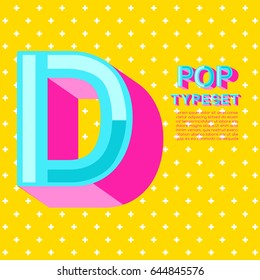 Pop Typeset :  Blue alphabet on yellow background : Vector Illustration