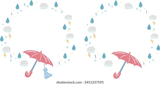 Pop umbrella round frame illustration set