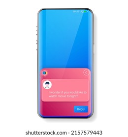 pop up user interface smartphone reply message template, Smartphone redesign realistic object 