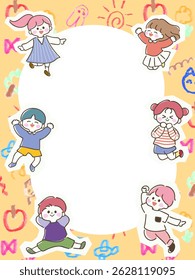 Pop vertical frame of jumping children with graffiti-style background