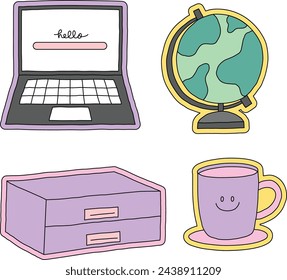 Pop Vibrante Escritorio Esencial Conjunto de iconos Ilustración Vector