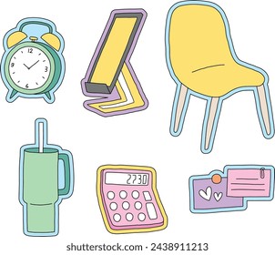 Pop Vibrant Desk Essential Icon set Illustration Vector