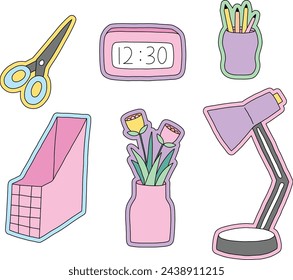 Pop Vibrant Desk Essential Icon set Illustration Vector