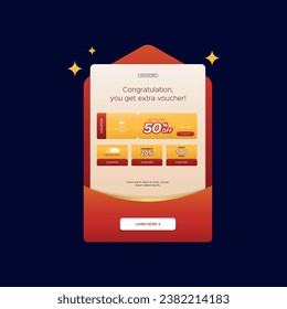 Pop up voucher with different promo coupon vector design banner for social media, ads, web, e-commerce