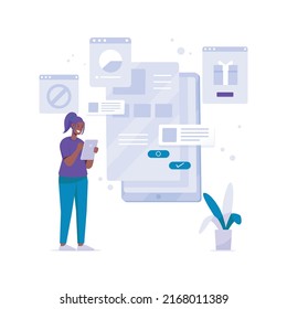 Pop Up Website Woman with Tab Concept Flat Illustration