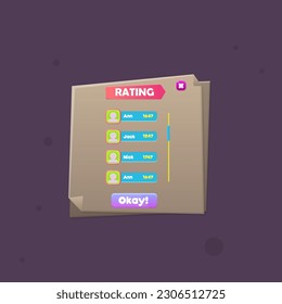 Pop Up Window For Game UI Rating Note Paper Sheet Office Study Or Business Vector Design