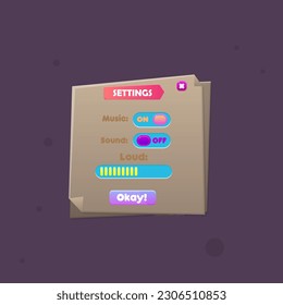 Pop Up Window For Game UI Settings Note Paper Sheet Office Study Or Business Vector Design