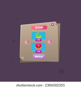 Fenêtre Pop Up For Game UI Shop Fait Deux Objets Note Papier Feuille Bureau Étude Ou Création D'Images Vectorielles Professionnelles