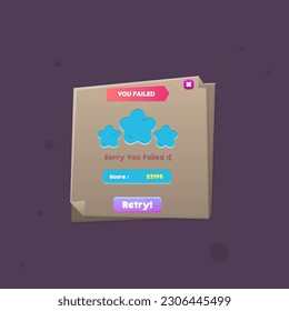 Pop Up Window For Game UI You Failed Note Paper Sheet Office Study Or Business Vector Design