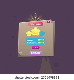 Pop Up Window For Game UI You Win Note Paper Sheet Office Study Or Business Vector Design