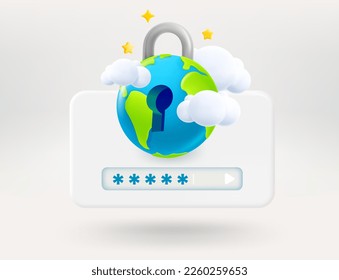 Pop up window with the padlock hole. Entering password concept. 3d vector illustration