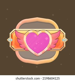 Pop Up Window Pink Cartoon Heart Banner For Games In Orange Wooden Glamour Style Cute Colorful Cartoon Vector Design