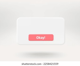 Pop up window with red button. 3d vector window with copy space